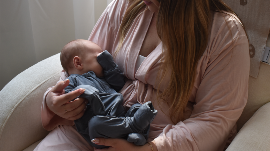 Baby and mom wearing organic bamboo pajamas and loungewear