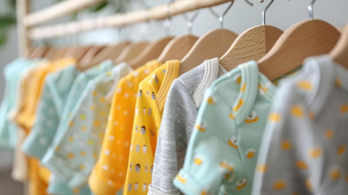 Baby clothes on a rack to see if they are toxic or nontoxic