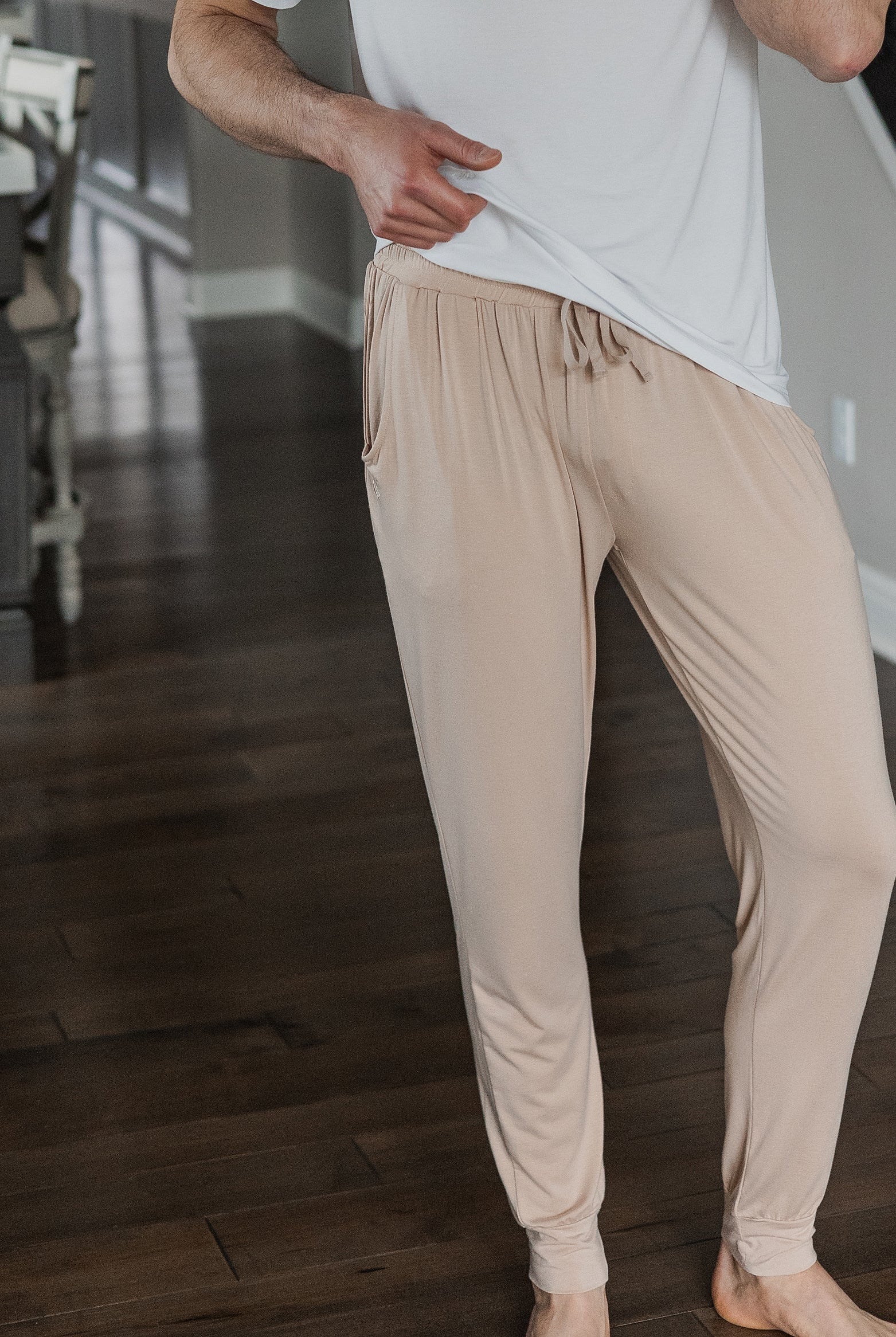 Sustainable bamboo joggers with a relaxed fit, deep pockets, and soft, stretchy material.