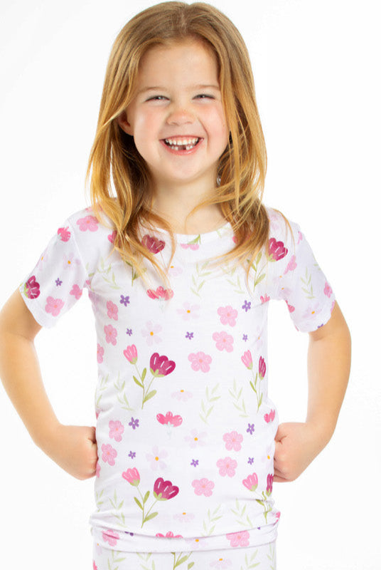 Earthly Threads floral bamboo short sleeve pajama set with a charming pink flower print.