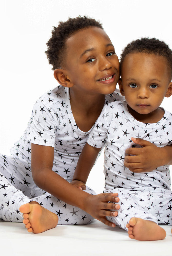 Eco-friendly short sleeve pajamas with a magical starry night print made from Earthly Threads signature bamboo fabric.