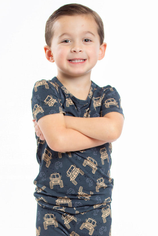 Earthly Threads truck-themed pajamas made with ultra-soft, hypoallergenic bamboo.