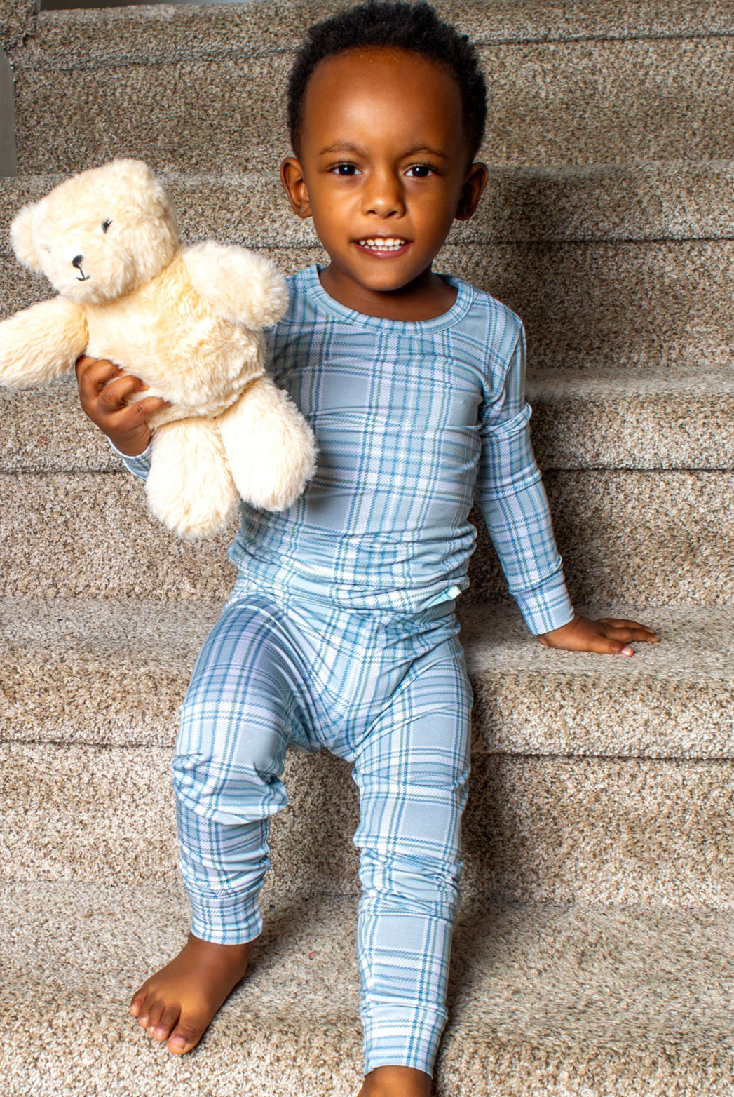Earthly Threads bamboo buffalo plaid pajama sets available in long sleeve or short sleeve are perfect for matching all of your kids for the holidays.