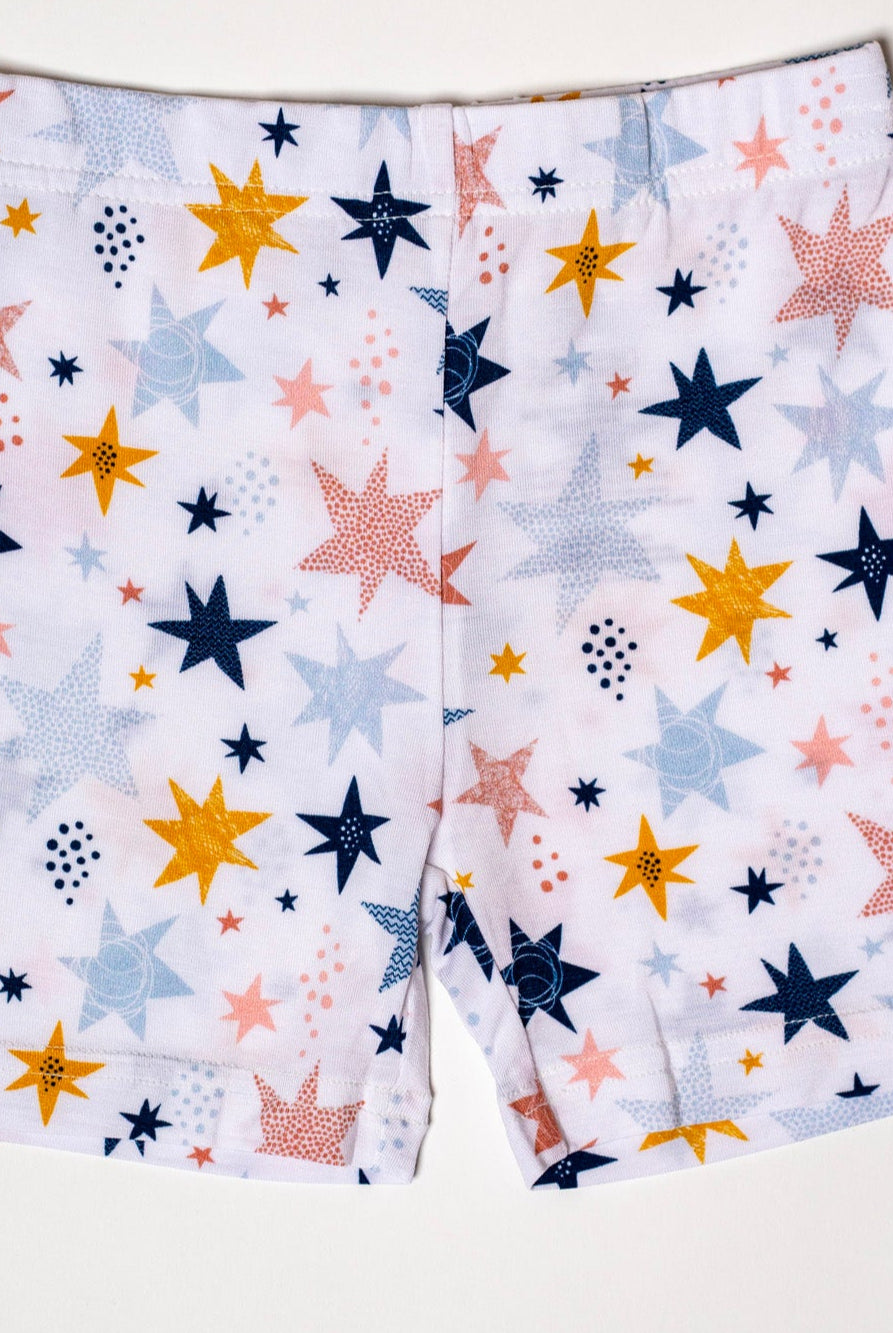 Hypoallergenic and moisture-wicking bamboo sleepwear featuring twinkling stars.