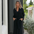Earthly Threads ultra-soft bamboo robe with a waist tie, perfect for effortless lounging and relaxation.