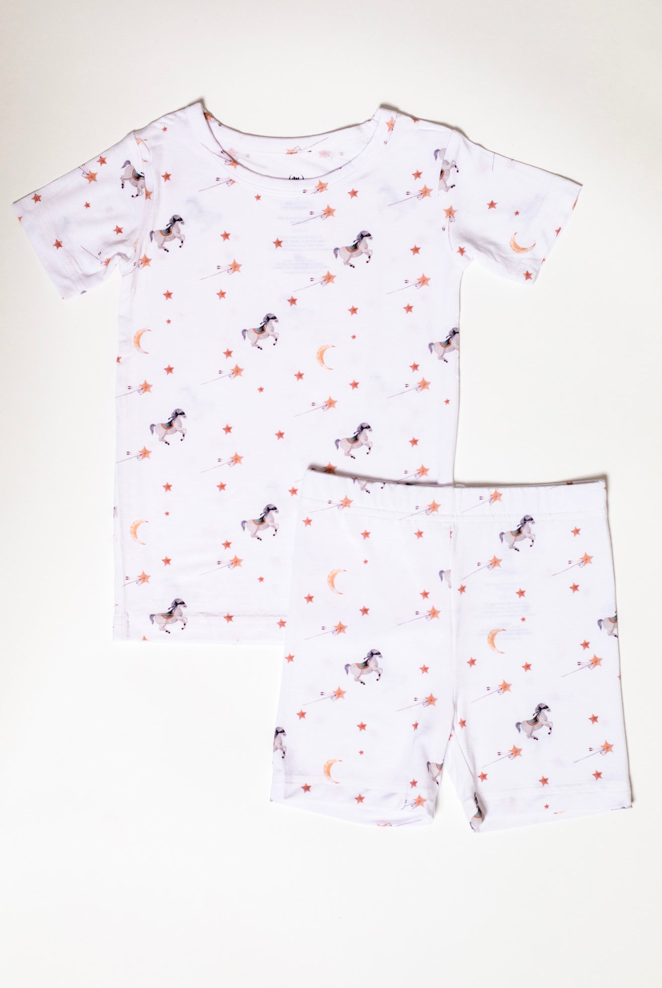 Earthly Threads bamboo short sleeve pajama set featuring masked ponies and moonlit stars.