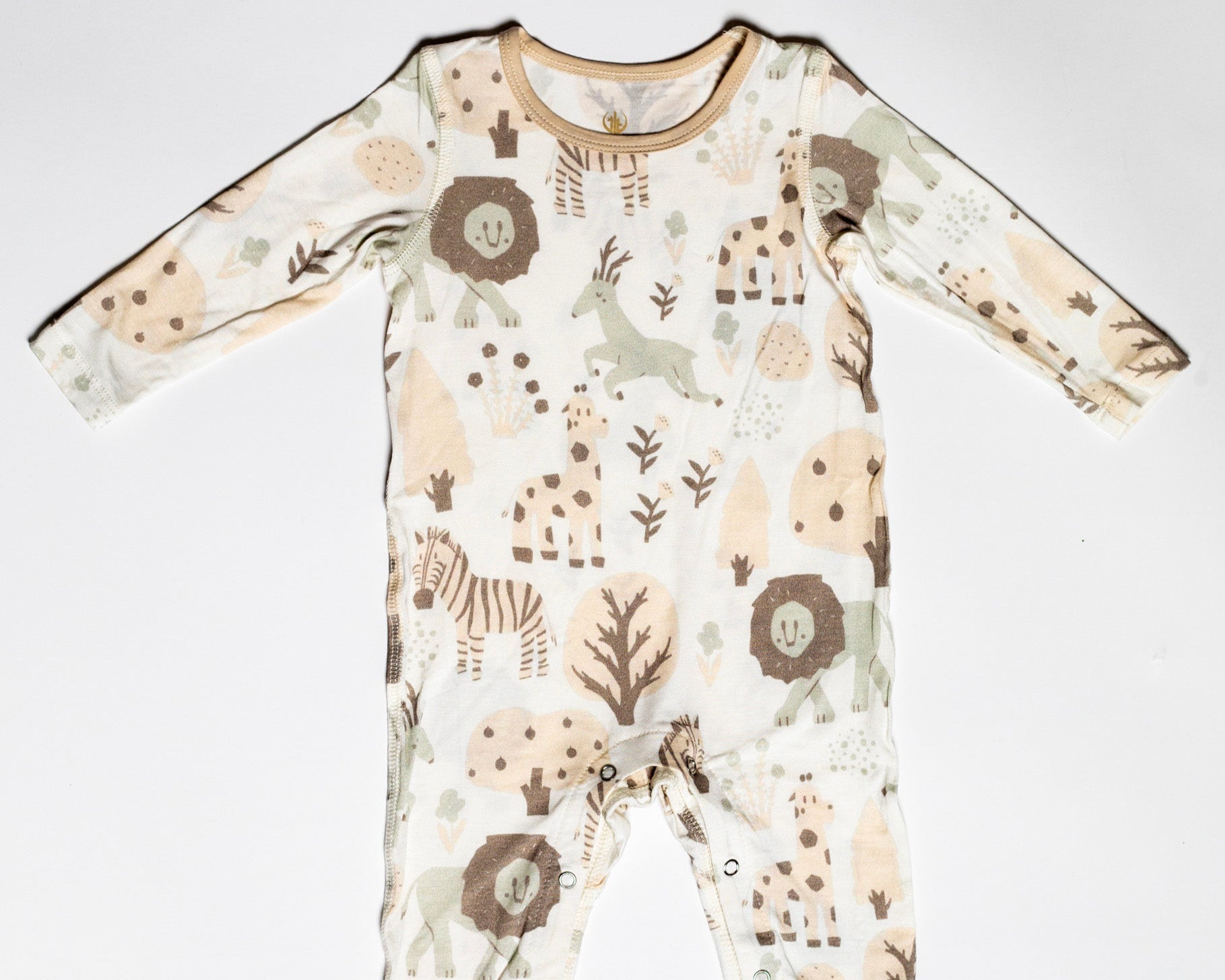 Durable and stylish baby sleeper with a safari theme, featuring a snap bottom, great for everyday wear.