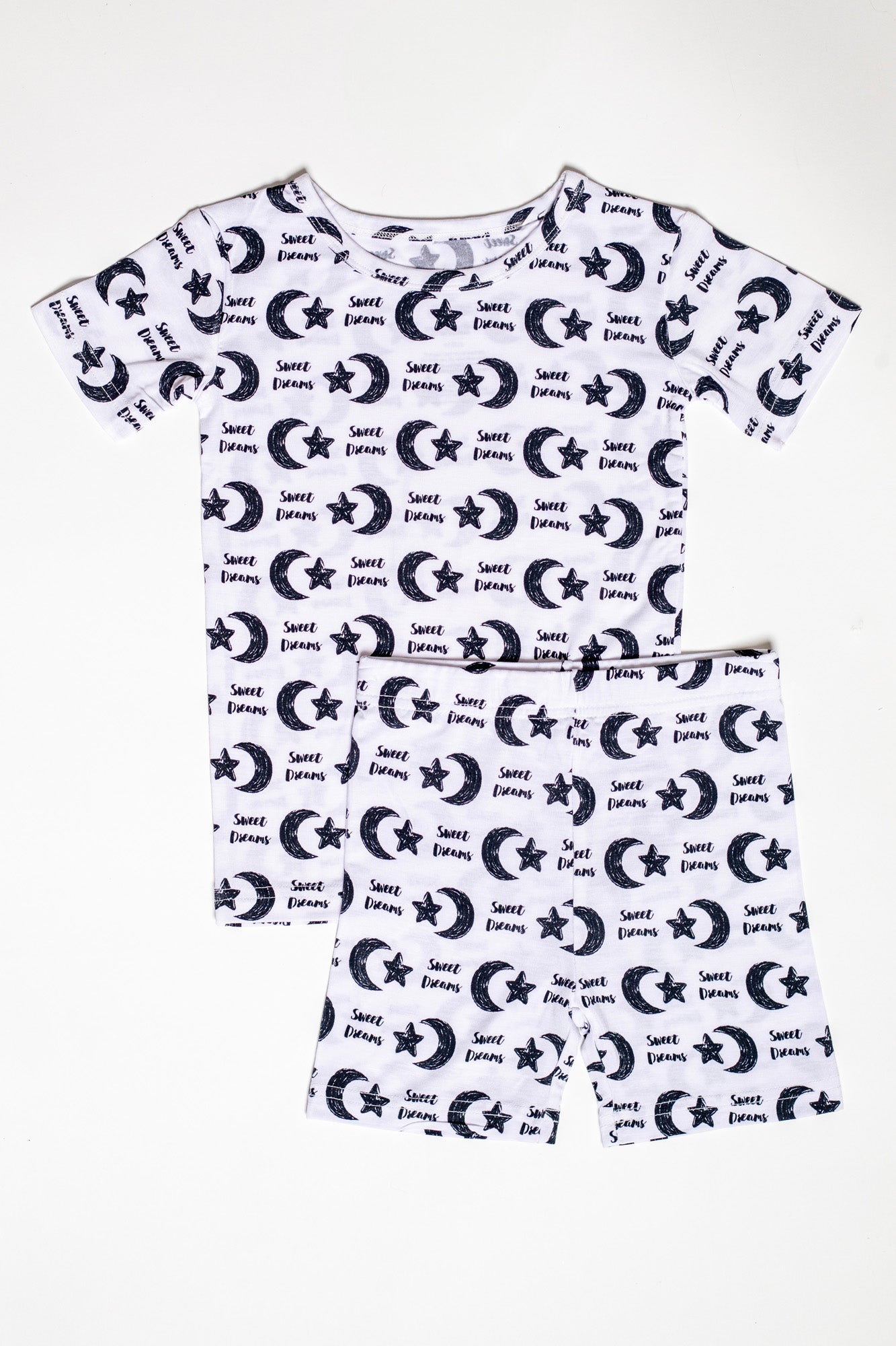 Earthly Threads celestial two-piece bamboo pajamas for kids, available with short sleeves and shorts.