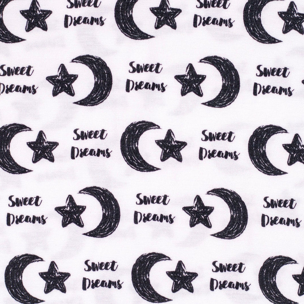 Buttery soft bamboo romper with a daul zipper and a dreamy bedtime design for snuggles and snoozes.