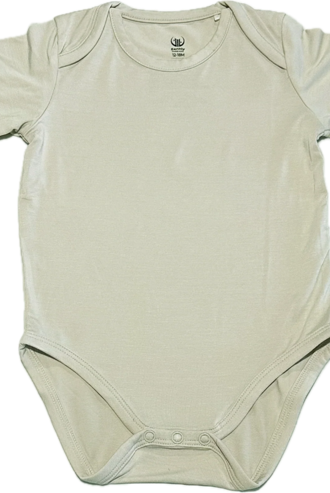 Earthly Threads short sleeve bodysuit or onesie made with buttery soft bamboo, available in neutral hues like stalk tan.