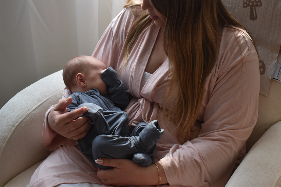 Baby and mom wearing organic bamboo pajamas and loungewear