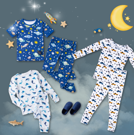 Make bedtime something they look forward to with our Earthly Threads Bedtime Explorer Bundle – Buy Two, Get One Free. Let your little dreamer choose his favorites from our Shark Fins, Planets & Moons, or Revved Up pajama sets, each designed with fun, bright prints that spark imagination and inspire big dreams. Crafted from our luxuriously soft 100% organic bamboo, these pajamas feel cool and gentle against sensitive skin, helping regulate temperature and keep kids comfortable all night long.