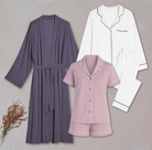 Select two of our classic style button up bamboo pajama sets and get a free everyday robe