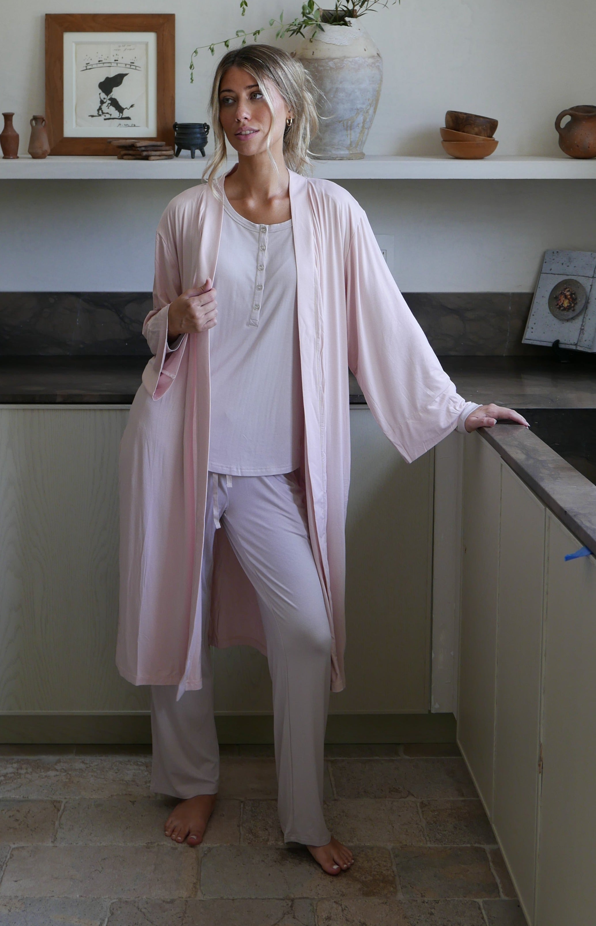 Eco-friendly bamboo fabric robe for lightweight warmth.