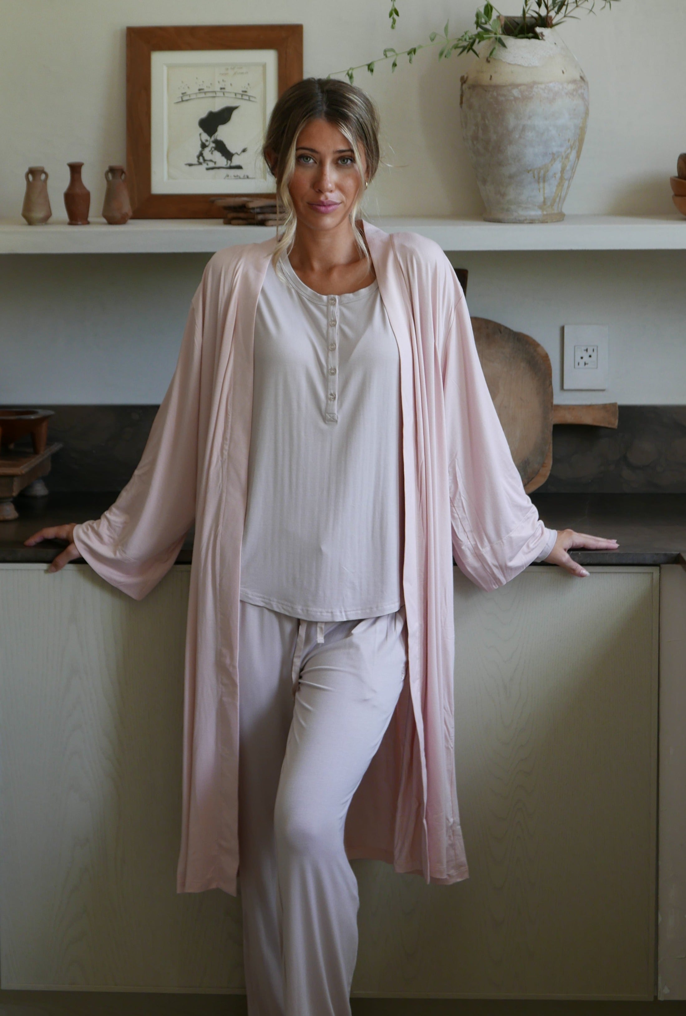 Relaxed-fit bamboo robe, offering lightweight coverage that drapes beautifully while keeping you cozy and fresh.