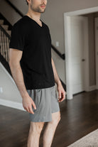 A close-up of the fabric texture, highlighting the breathable and temperature-regulating properties of this bamboo V-neck tee.