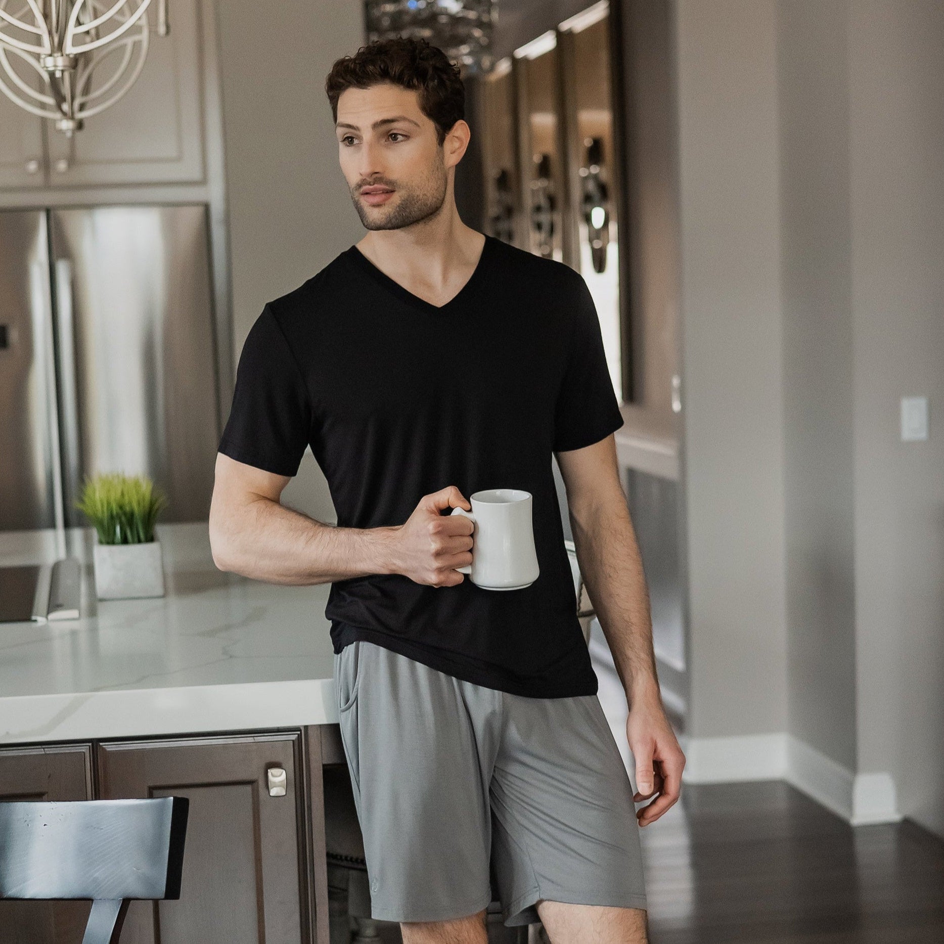 Minimalist and stylish bamboo V-neck tee, designed for layering or wearing solo with ease.