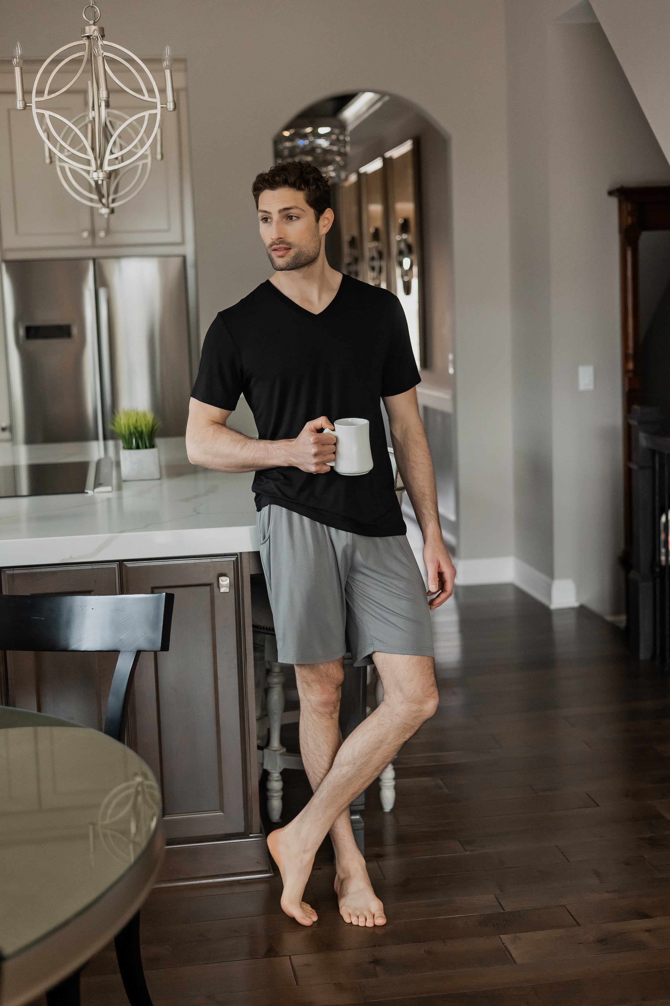 Minimalist and stylish bamboo V-neck tee, designed for layering or wearing solo with ease.