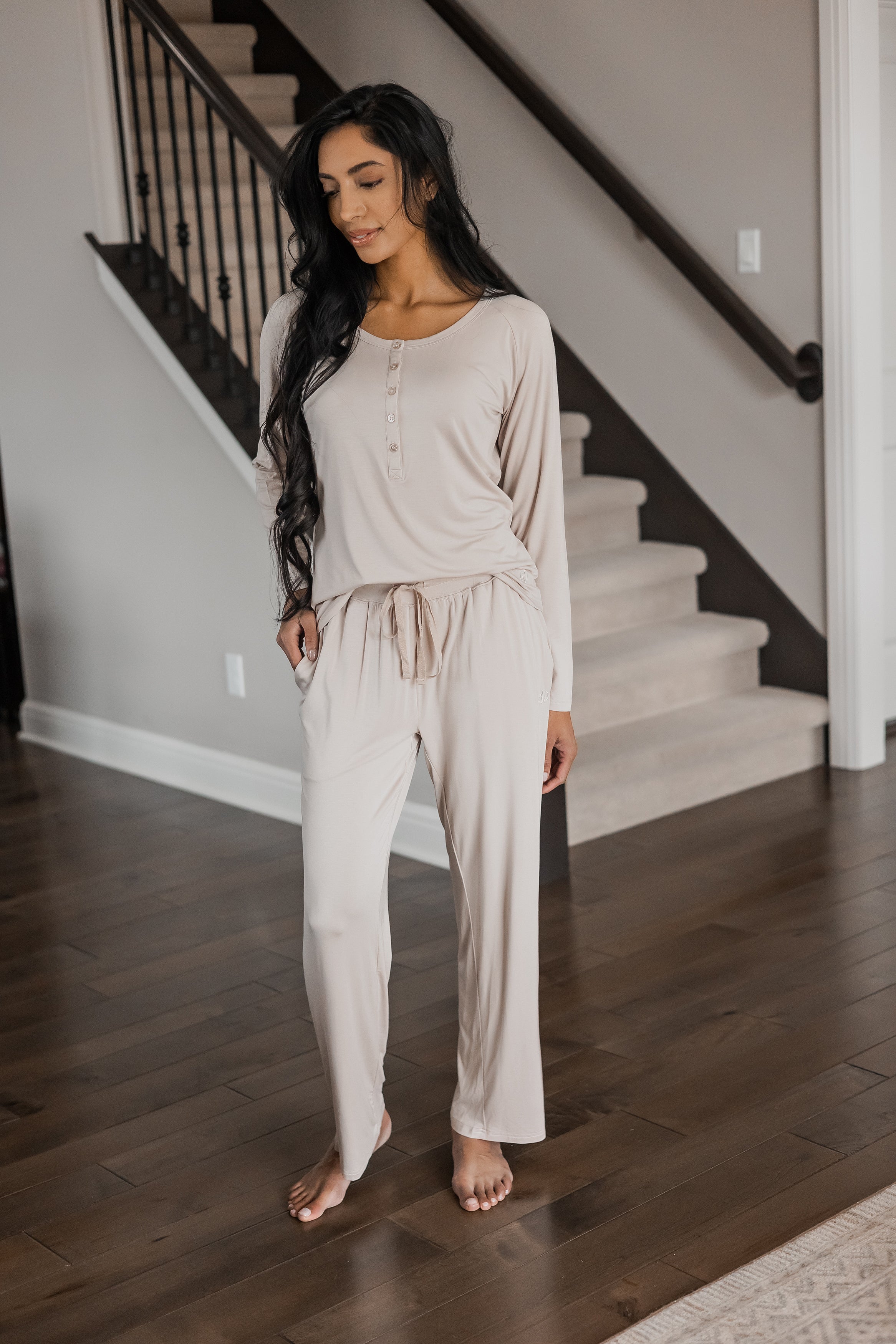 Earthly Threads incredibly soft bamboo Henley pajama set with breathable long sleeves.