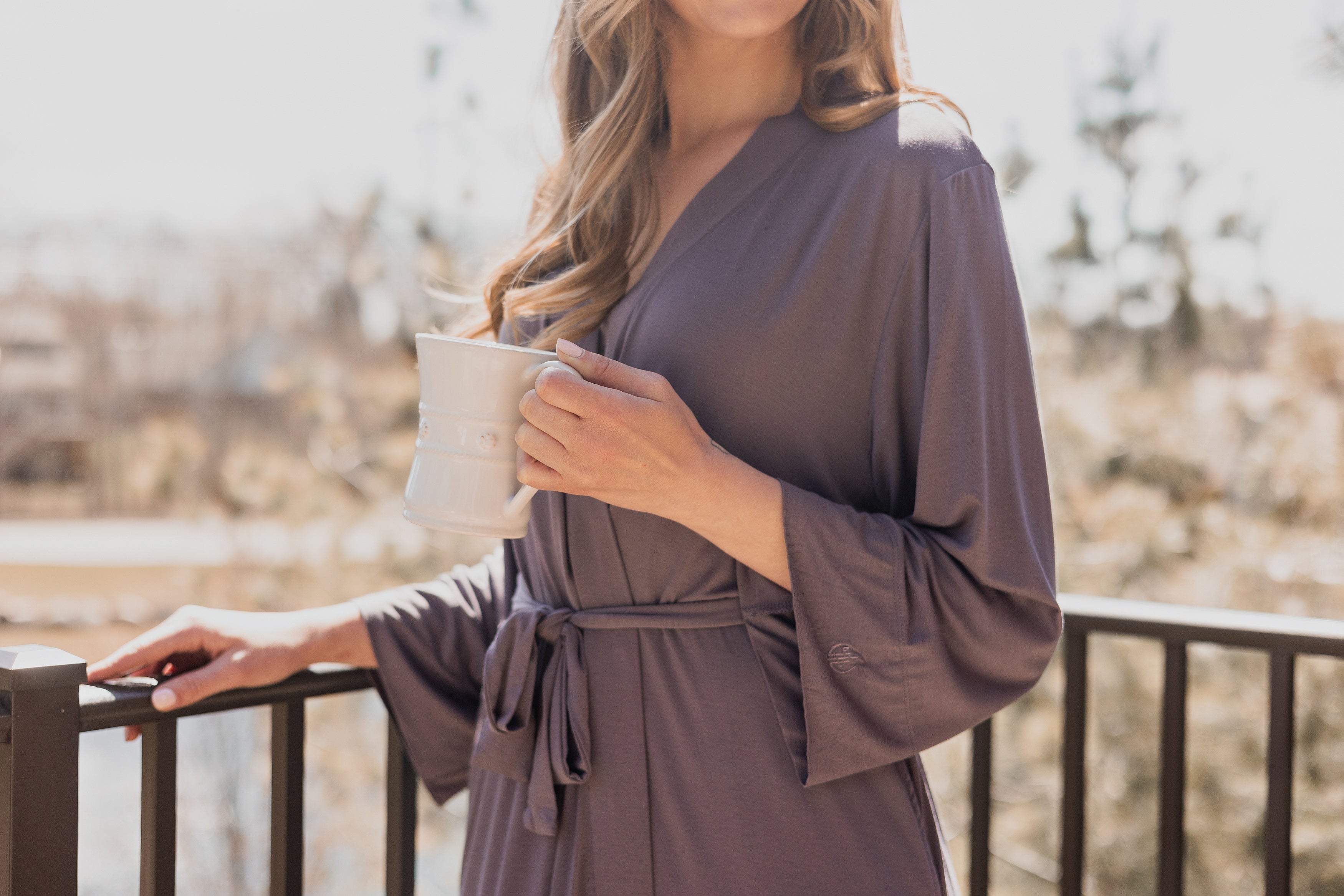 Earthly Threads long sleeve bamboo robe, crafted from eco-friendly fabric that is moisture-wicking, breathable, and incredibly soft.