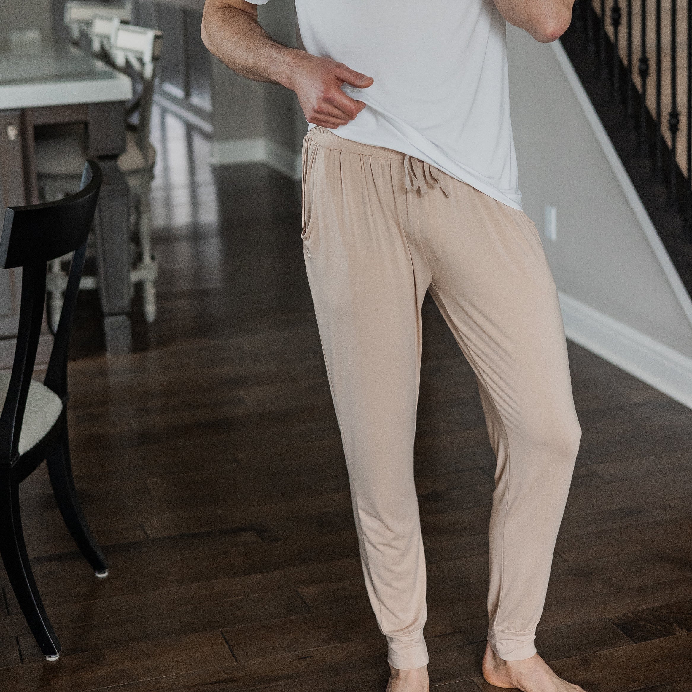 Sustainable bamboo joggers with a relaxed fit, deep pockets, and soft, stretchy material.