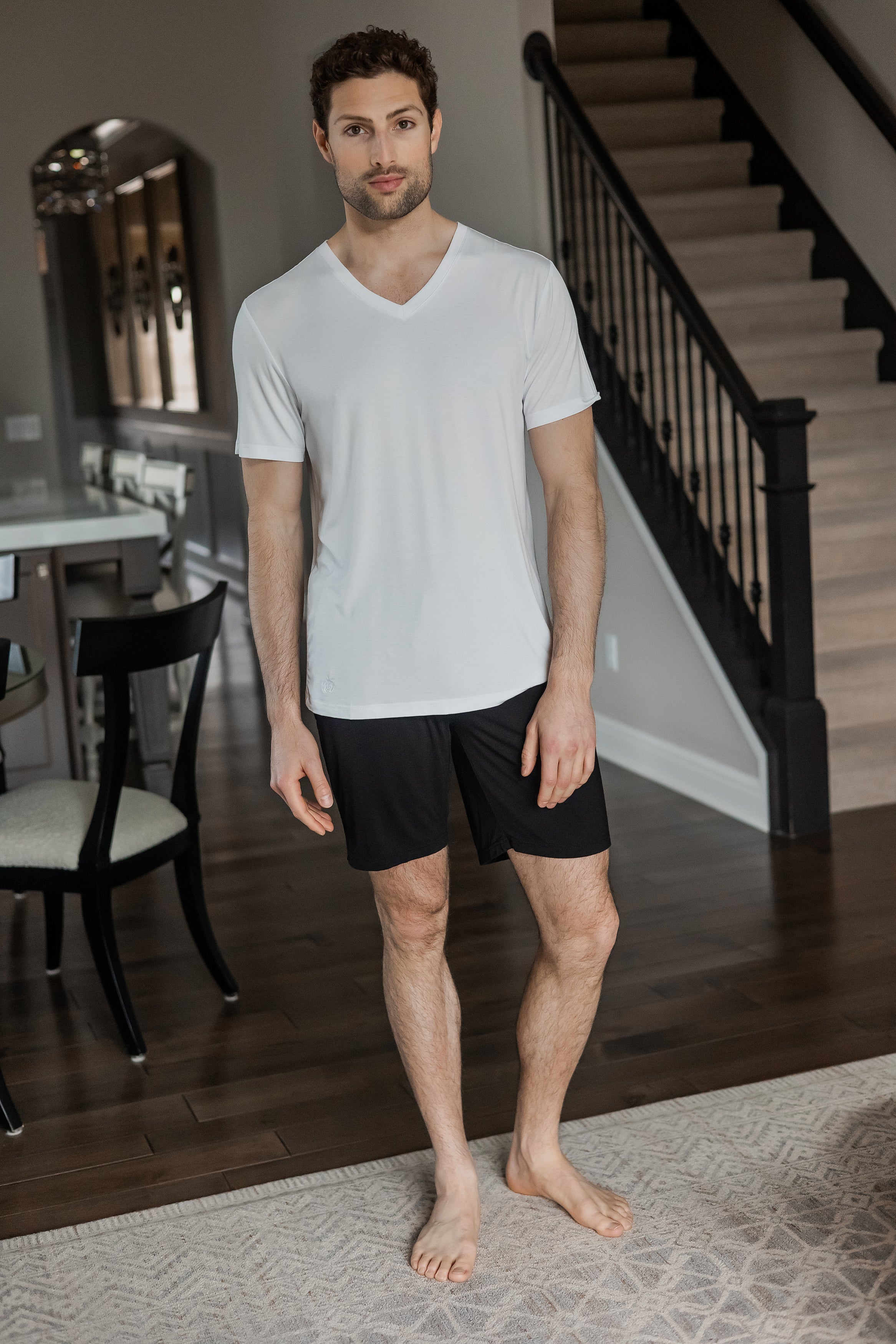Minimalist bamboo lounge shorts with a customizable drawstring waist for all-day ease.