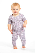 Earthly Threads Victorian Rose bamboo pajama set for kids with soft pink floral design, perfect for gentle, breathable comfort.