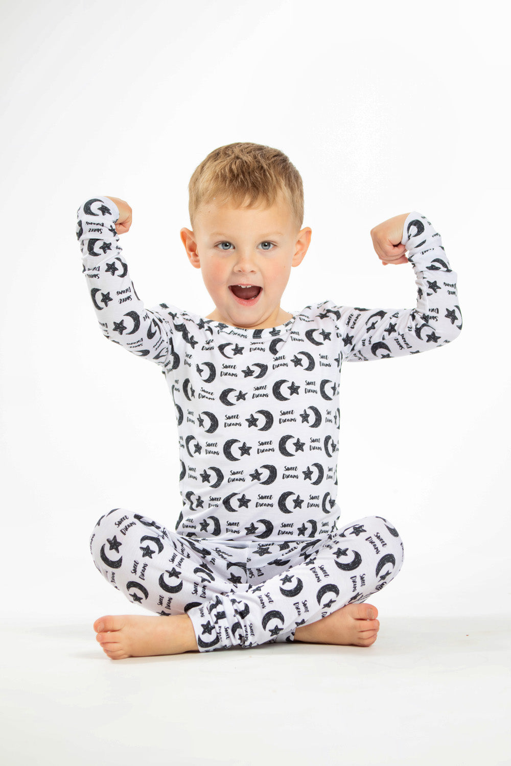 Lightweight and airy bamboo pajama set with a soothing celestial design.
