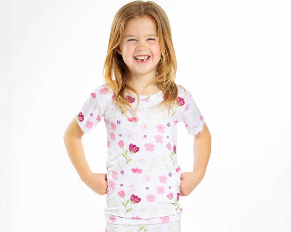 Earthly Threads floral bamboo short sleeve pajama set with a charming pink flower print.