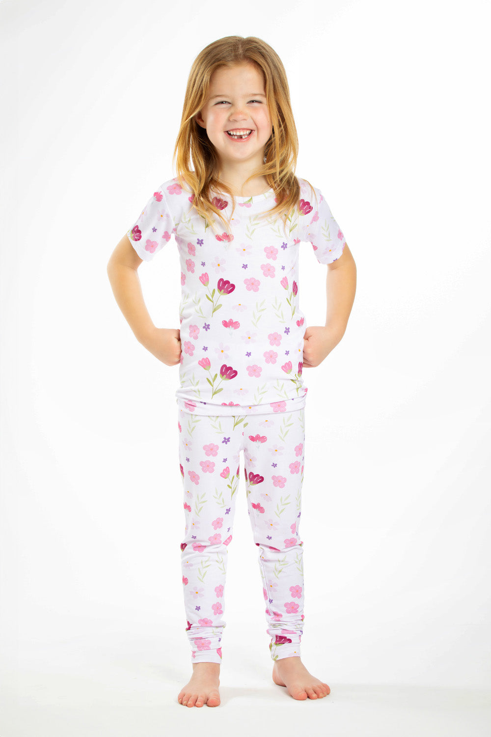 Earthly Threads floral bamboo short sleeve pajama set with a charming pink flower print.