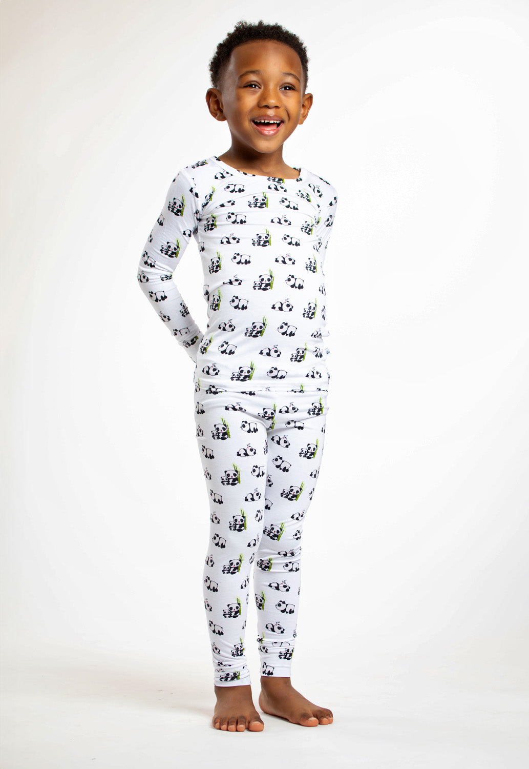 Ultra-soft kids’ bamboo pajamas featuring an adorable, snuggly panda pattern for cozy nights.