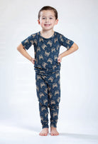 Off road vehicle bamboo pajamas with moisture-wicking and temperature-regulating fabric.