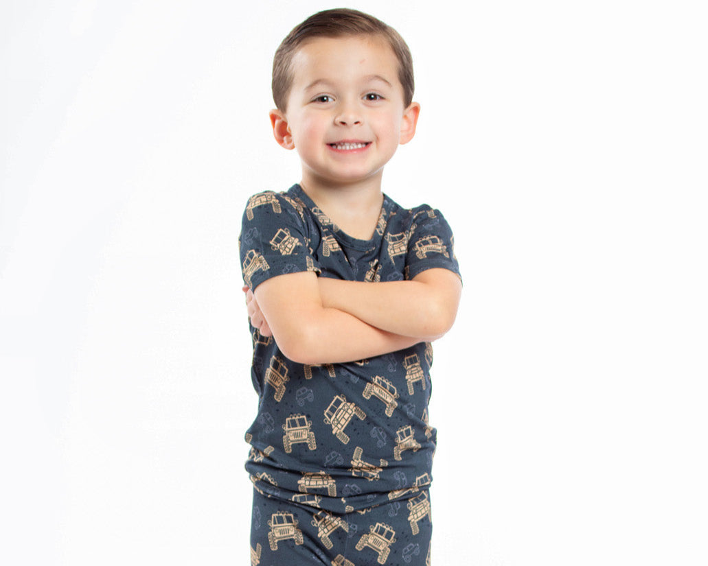Earthly Threads truck-themed pajamas made with ultra-soft, hypoallergenic bamboo.
