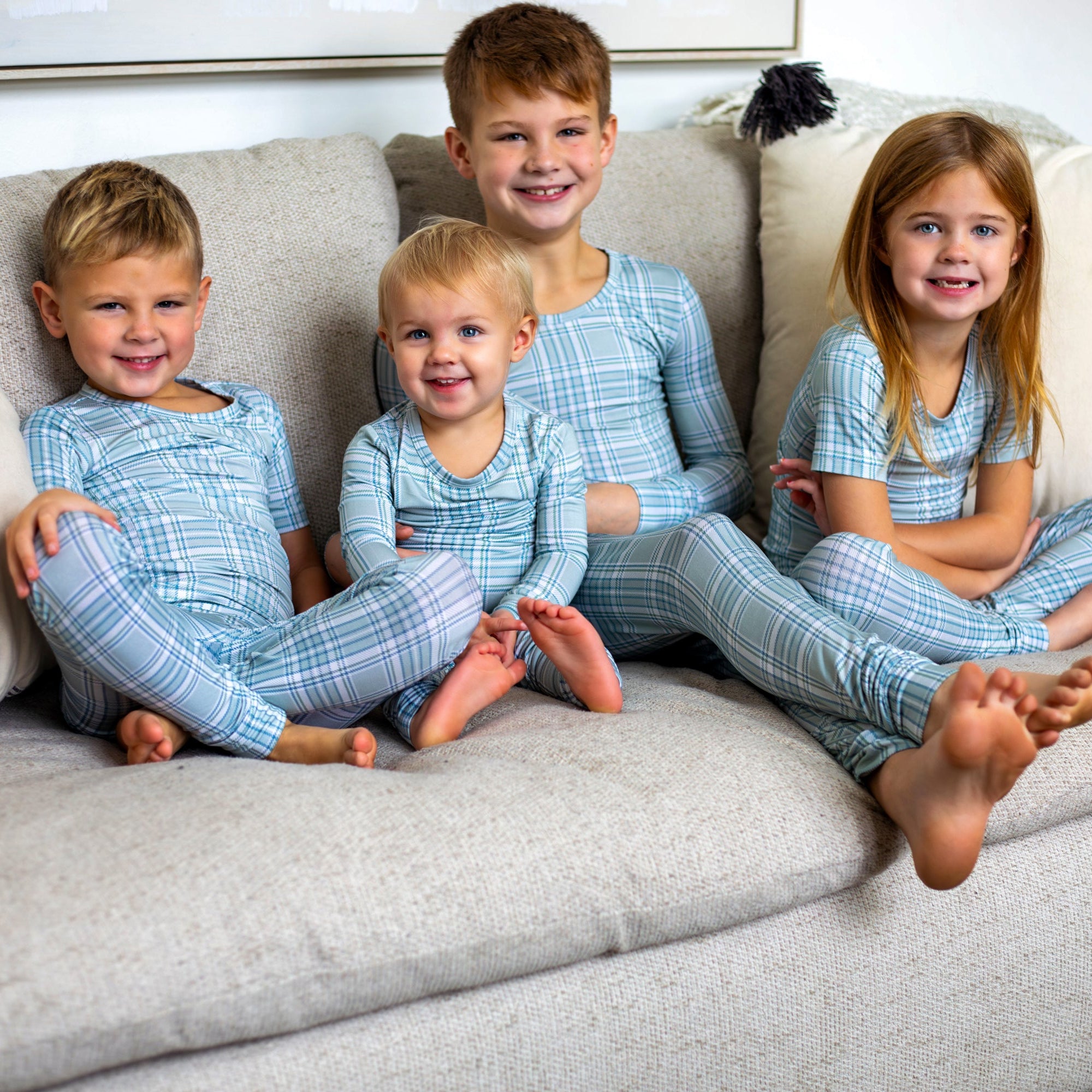 Earthly Threads bamboo buffalo plaid pajama sets available in long sleeve or short sleeve are perfect for matching all of your kids for the holidays.
