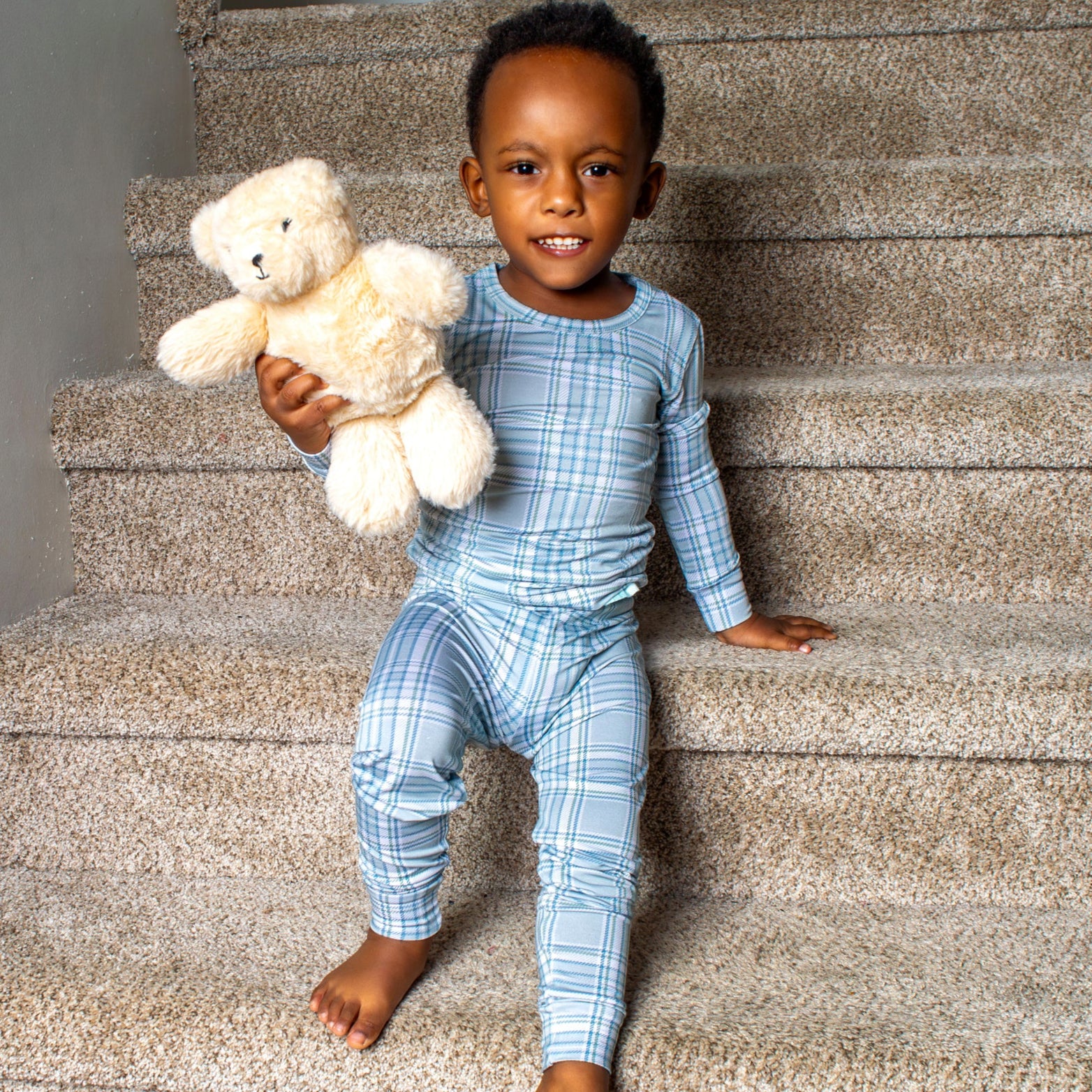 Earthly Threads bamboo buffalo plaid pajama sets available in long sleeve or short sleeve are perfect for matching all of your kids for the holidays.