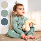 Earthly Threads bamboo Versatile Zip bamboo baby sleep romper in an array of neutral colors is super soft, hypoallergenic, and moisture wicking.