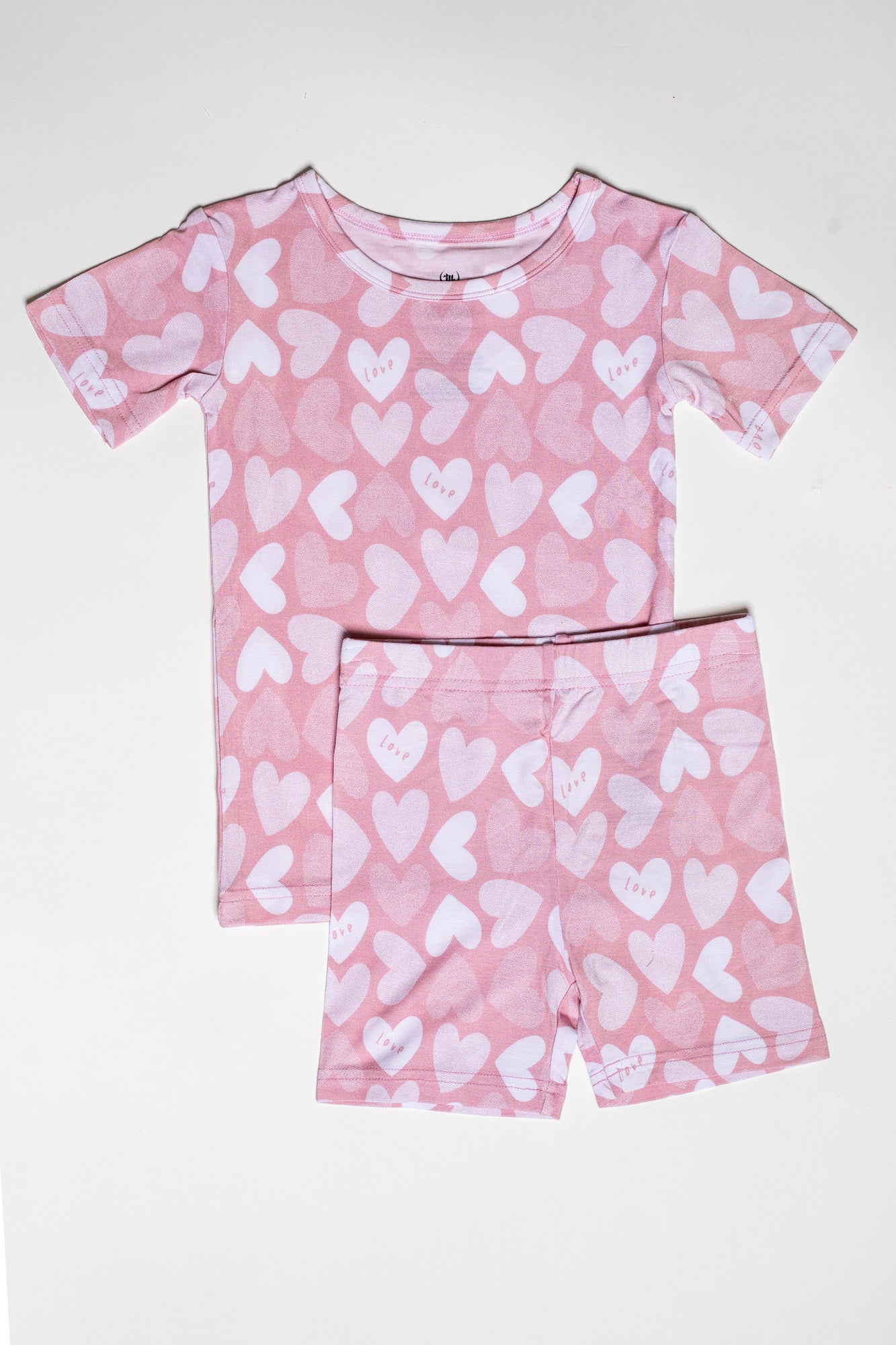 Earthly Threads heart pajamas for toddlers, made with buttery soft bamboo viscose for irritation-free sleep.
