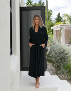 Earthly Threads ultra-soft bamboo robe with a waist tie, perfect for effortless lounging and relaxation.