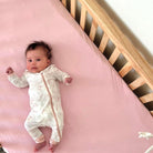 Earthly Threads Organic Bamboo Crib Sheet in soft pink, made for delicate skin and eczema-prone babies. Made from 100% certified organic bamboo.