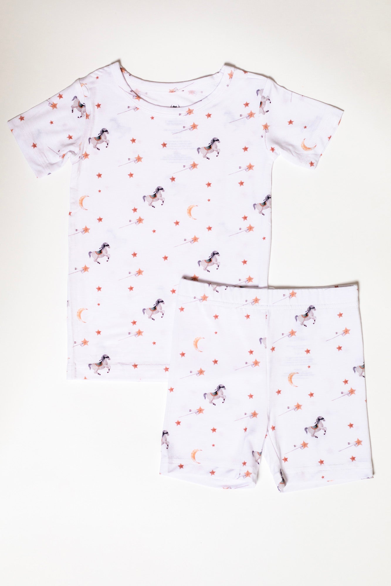 Earthly Threads bamboo short sleeve pajama set featuring masked ponies and moonlit stars.