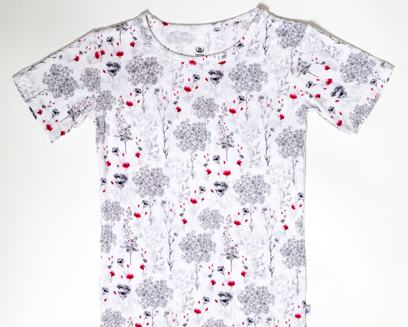 Earthly Threads floral short sleeve pajamas, crafted from hypoallergenic bamboo for a gentle, breathable fit.