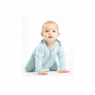 Blue snap baby romper made from antibacterial, eco-friendly, and amazingly soft bamboo fabric for lasting comfort.