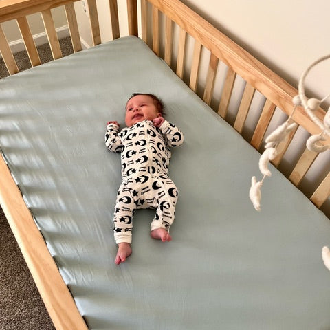 Luxuriously soft organic bamboo crib sheet in a calming neutral shade.  