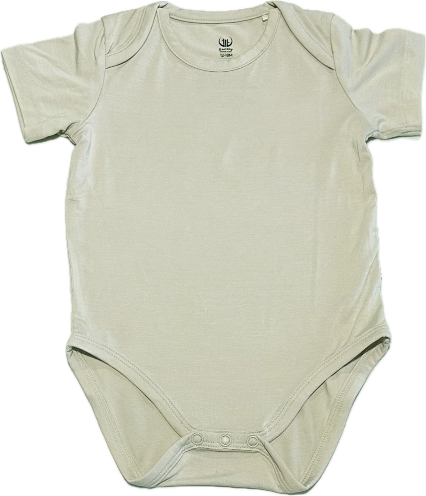 Earthly Threads short sleeve bodysuit or onesie made with buttery soft bamboo, available in neutral hues like stalk tan.