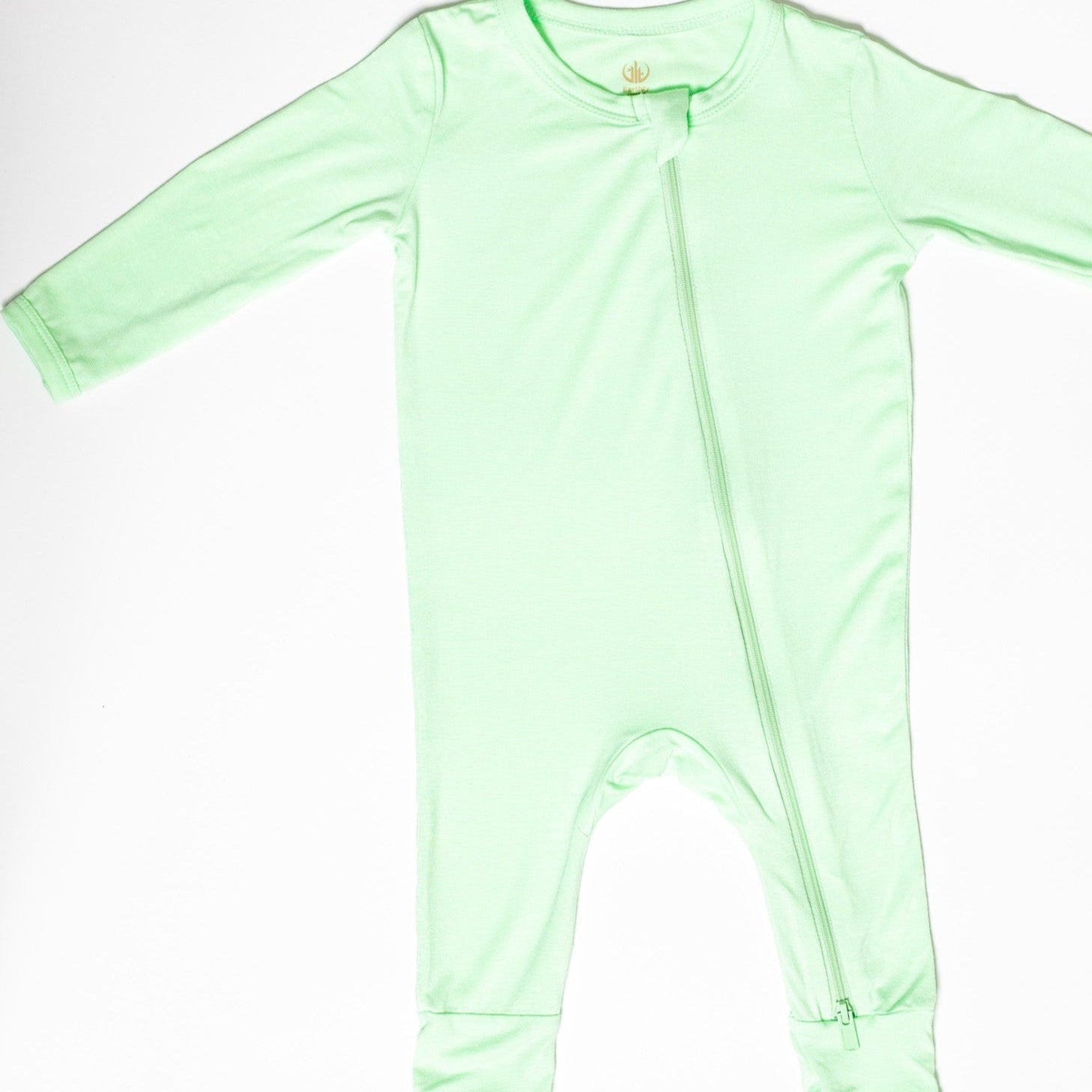 Earthly Threads bamboo baby zipper romper in sage green. Soft, breathable, and hypoallergenic for gentle comfort on sensitive skin.