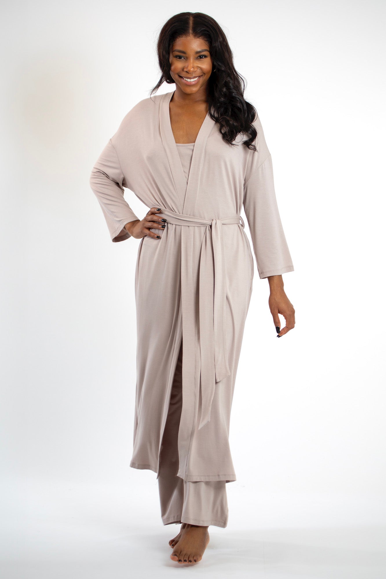 Soft and eco-friendly loungewear robe crafted from sustainable bamboo fabric.